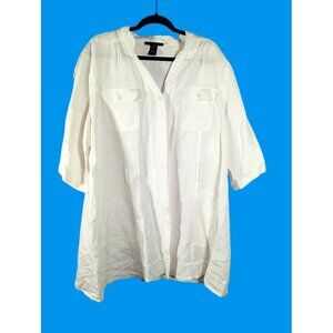 Ashley Stewart Womens Essential Shirt Dress White Linen/Rayon Cassic 22